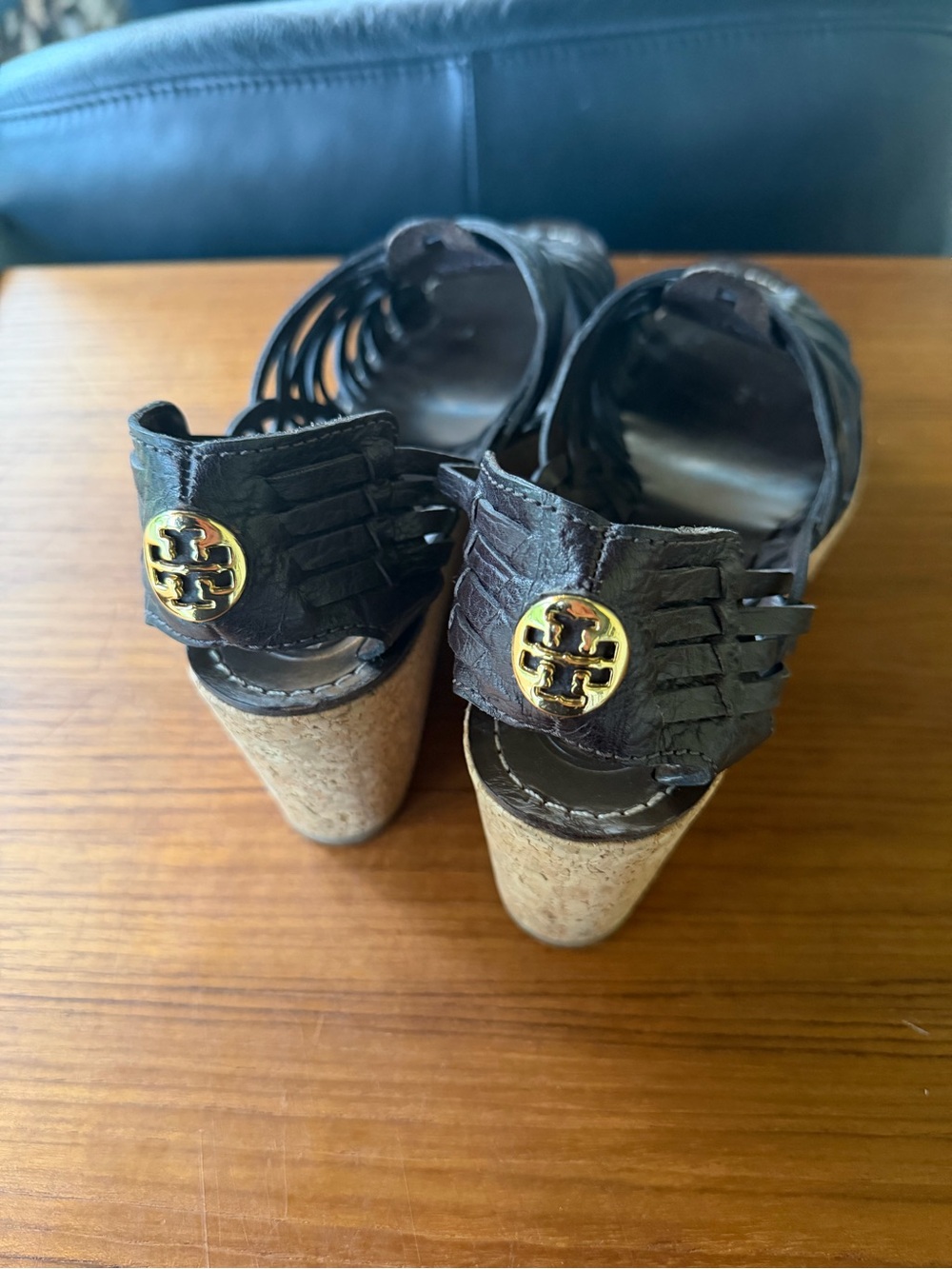 Tory Burch Brown Leather Cork Wedge Sandals 8.5